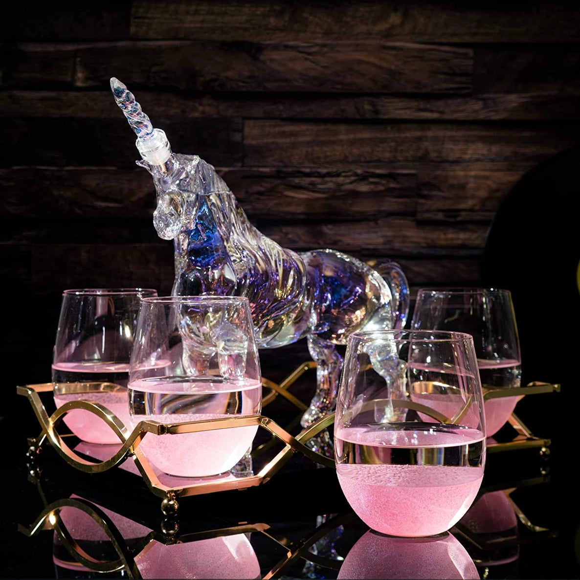 Iridescent Unicorn Whiskey Decanter Set 750ml & 4 Glasses