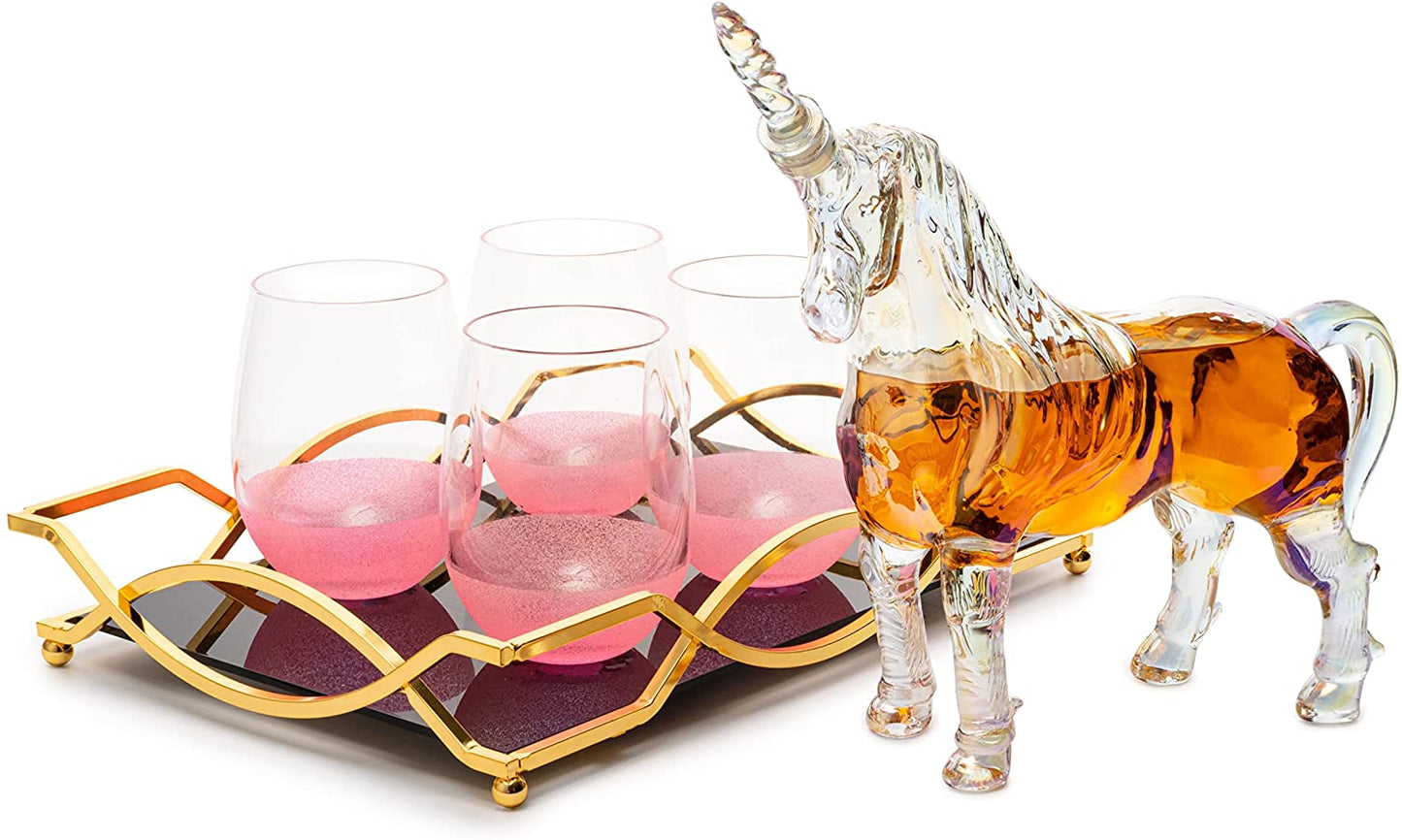 Iridescent Unicorn Whiskey Decanter Set 750ml & 4 Glasses