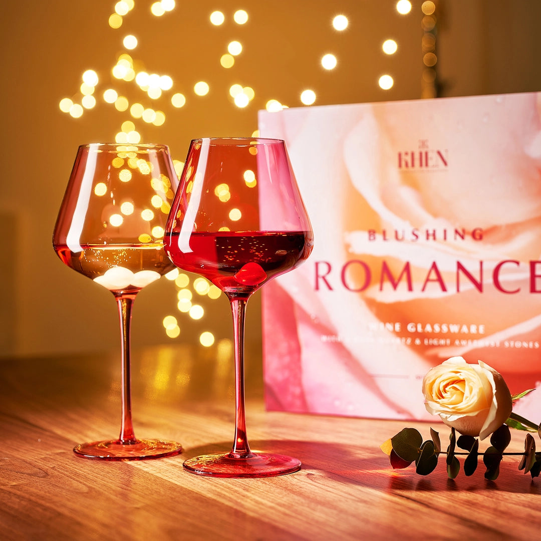 Colored Red & Pink Crystal Wine Glass with 6 Quartz Chillers