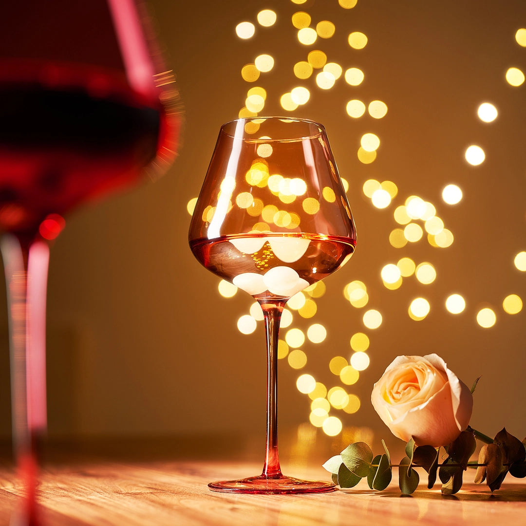Colored Red & Pink Crystal Wine Glass with 6 Quartz Chillers