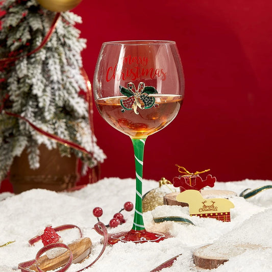 Christmas Wine Glass - Elf Themed Stemmed 18oz - 2 Set
