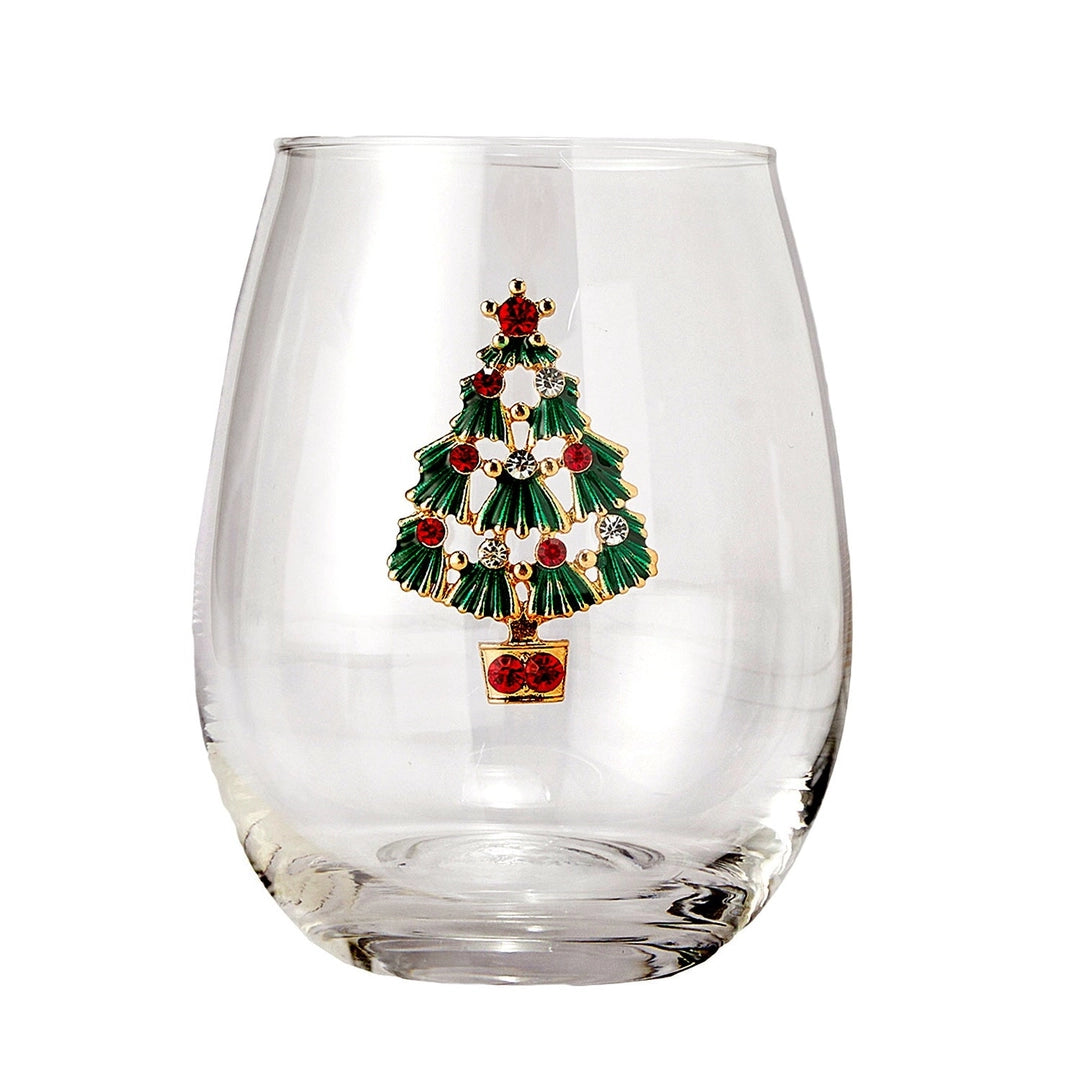 Set of 2 Stemless Christmas Tree Wine Glasses
