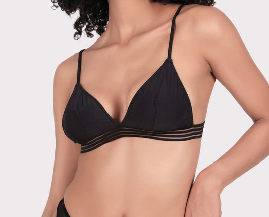 Black Wireless Bra: Athletic Stripe, Adjustable Straps
