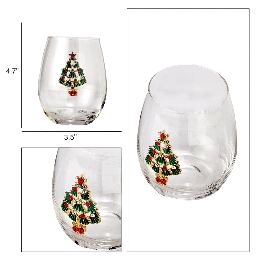 Set of 2 Stemless Christmas Tree Wine Glasses
