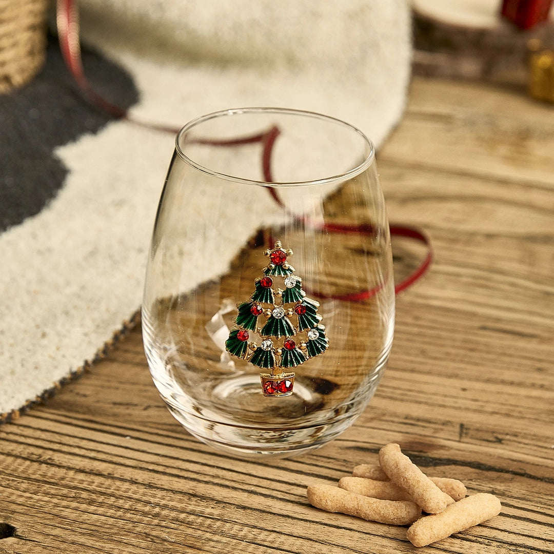 Set of 2 Stemless Christmas Tree Wine Glasses